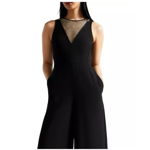 Ted Baker Janvier London Rhinestone Mesh Neck Black Jumpsuit Formal Party NWT - Picture 2 of 16